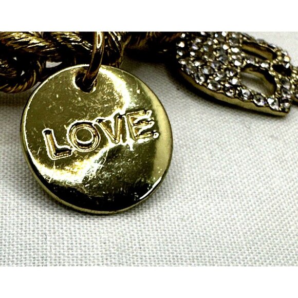 Skull Love Charm Bracelet Stretch Chunky Links Gold Tone Small Rhinestones - Picture 3 of 6